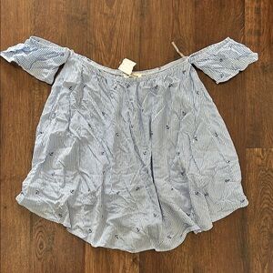 NWT Million Bullpup Blue Striped Off-Shoulder Top with Anchors | Nautical |